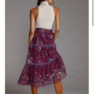 Anthropologie Let Me Be Embroidered Organza Midi Skirt